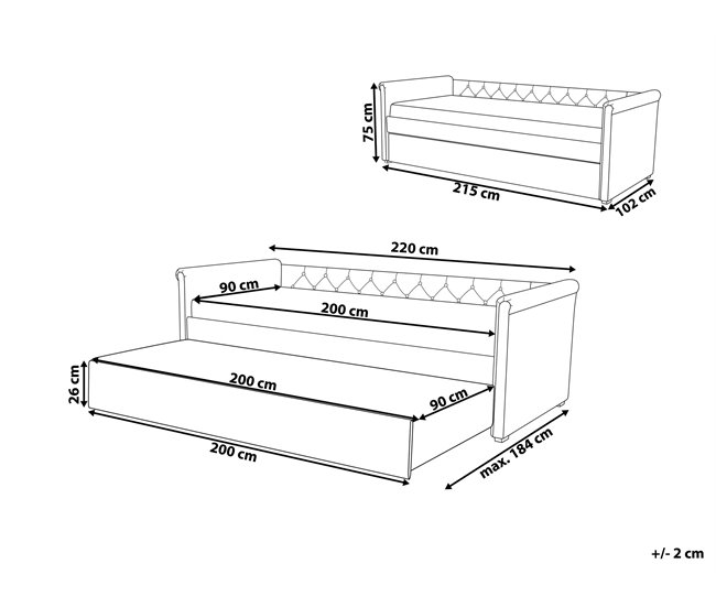 Beliani Cama nido Poliéster LIBOURNE 184x220 Azul Marino
