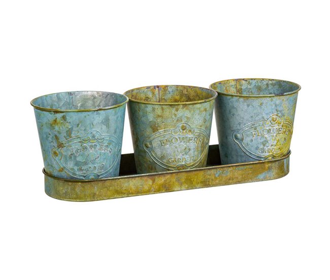 3 Cubos de metal y Bandeja Verde