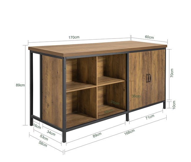 Aparador de Comedor con 2 Puertas 4 Compartimentos KNL01-F SoBuy Marron