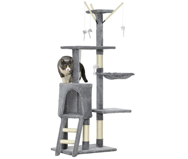 Árbol para Gatos Aglomerado de Madera, Sisal PawHut Gris