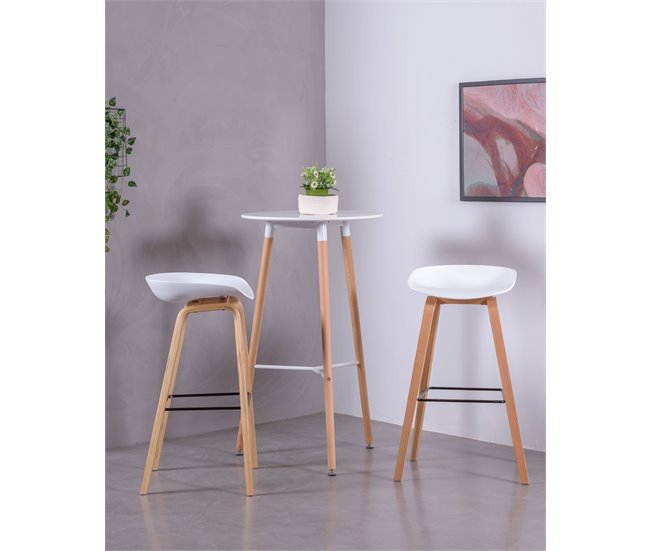 Taburete nórdico con patas de madera de haya  - Daxer Blanco