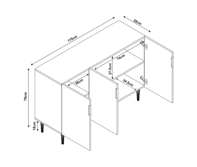 Aparador Starvili con 3 puertas MDF [en.casa] 115 Beige