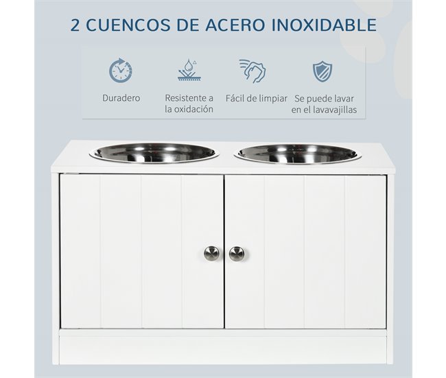 Comedero para Perros MDF, Acero Inoxidable PawHut Blanco