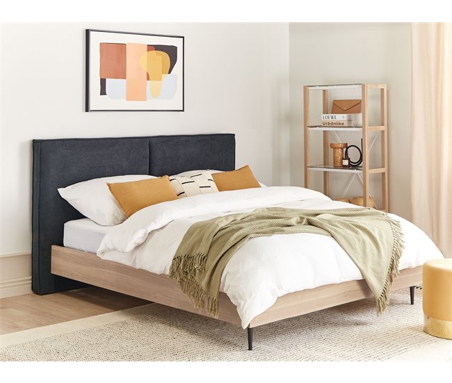 Beliani Cama con somier Poliéster IZERNORE 207x215 Gris Oscuro