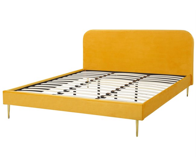 Beliani Cama Terciopelo FLAYAT 193x215 Amarillo