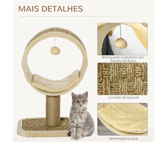 Árbol para Gatos Aglomerado de Madera, Felpa, Yute y Algas PawHut Beige