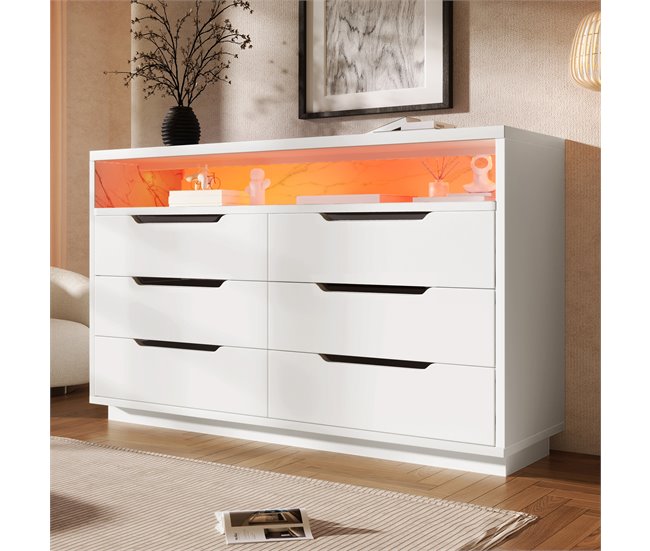 Cómoda de panel de partículas con 6 cajónes y 1 hueco Blanco