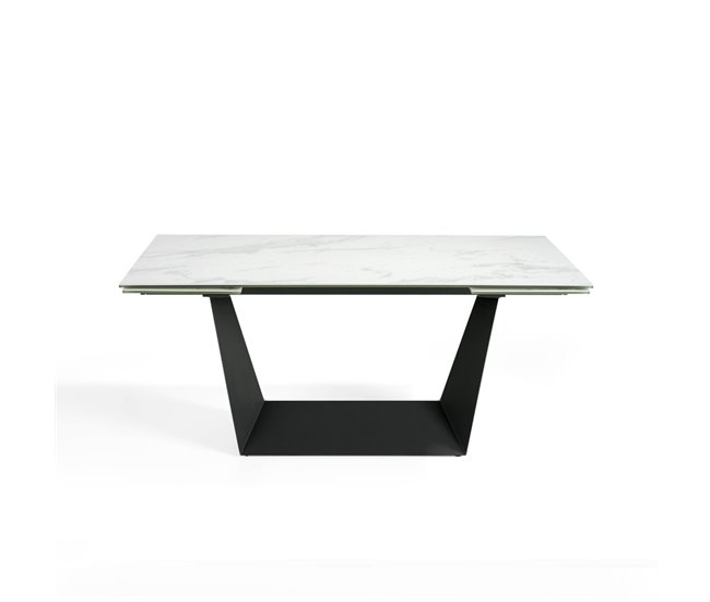 ANGEL CERDA Mesa comedor extensible mármol blanco Blanco/ Negro
