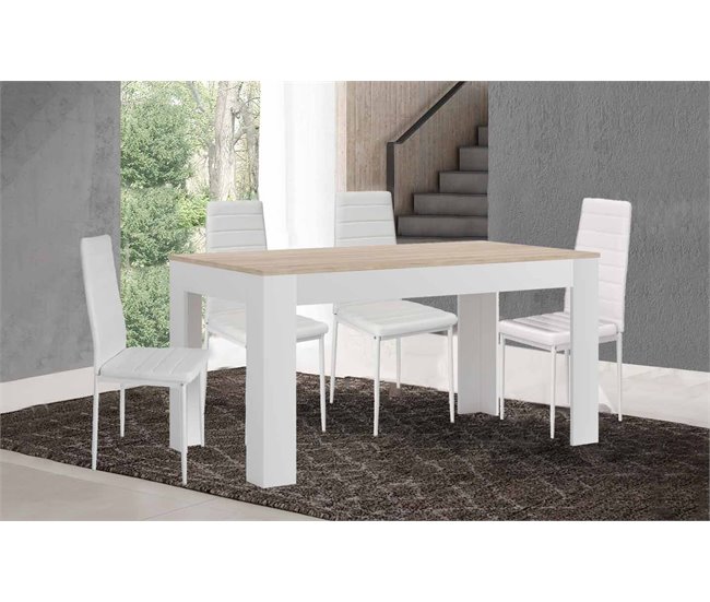 Mesa Extensible de Comedor o Cocina + 4 Sillas en Polipiel/metal Blanco/ Madera