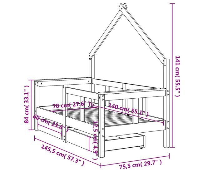 Estructura De Cama Infantil 146x75 Blanco
