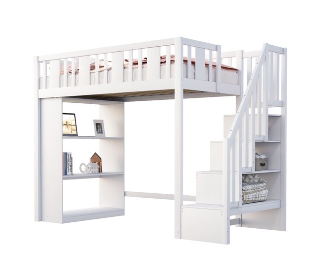 Cama alta para niños 95x253 Blanco