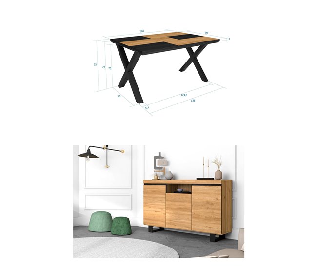 Conjunto Muebles de Salón, Mesa, Aparador Roble