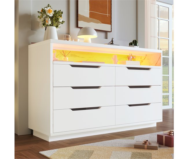 Cómoda de panel de partículas con 6 cajónes y 1 hueco Blanco