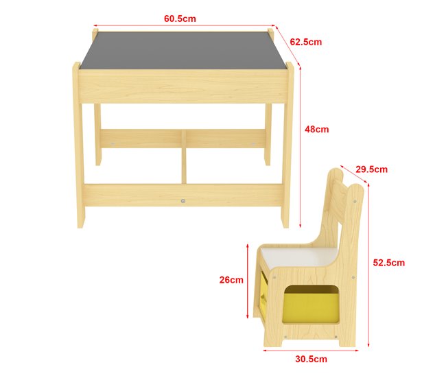 Juego de mesa para niños con 2 sillas Irixoa con cajas MDF Natural