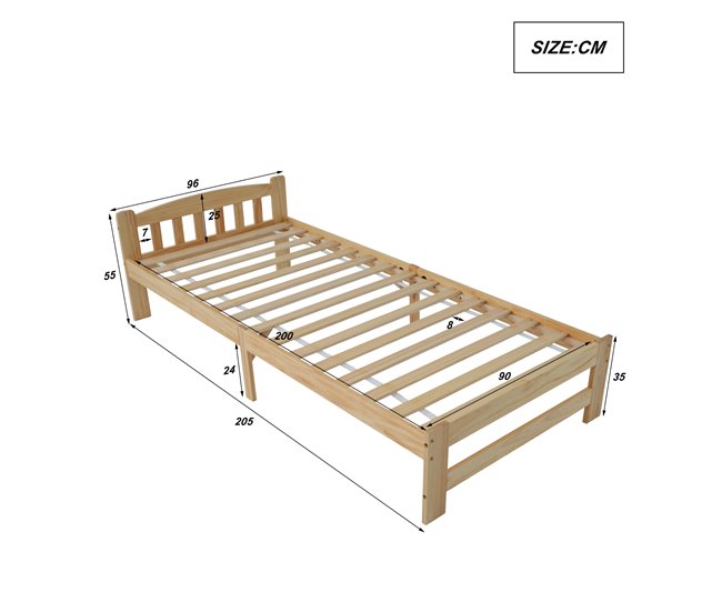 Cama individual de madera maciza Natural