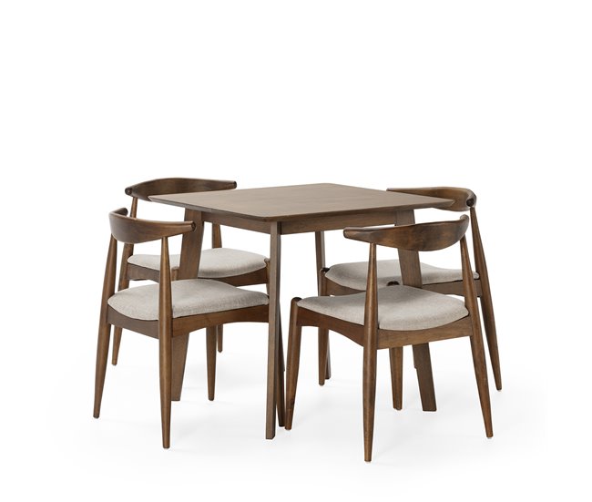 Juego de mesa y 4 sillas de comedor Corzo 80x80 Nogal
