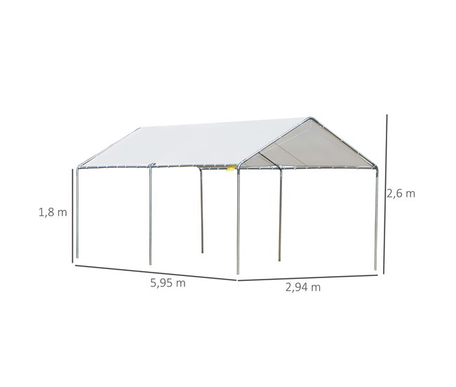 Cochera Exterior Tela PE, Acero Galvanizado Outsunny Blanco