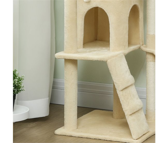 Árbol para Gatos Aglomerado de Madera, Felpa PawHut Crudo