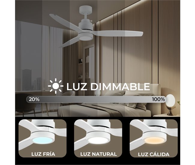 HELIX Ventilador techo wifi YOEVU, LED regulable, 6 velocidades Blanco