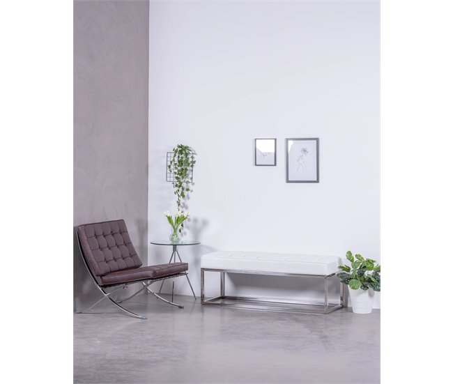Banco diseño tapizado en polipiel con acero cromado - Praga 131x48 Blanco