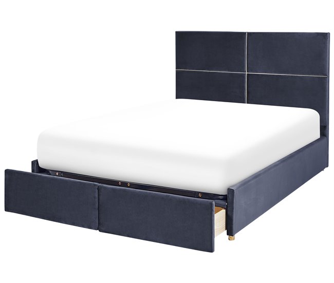 Beliani Cama con somier Terciopelo VERNOYES 148x214 Negro