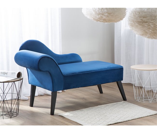 Beliani Chaise longue izquierdo Terciopelo BIARRITZ Azul Marino