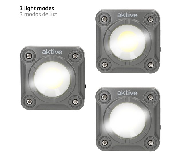 Aktive Foco LED portátil multiusos 3 posiciones c/cargador USB Gris
