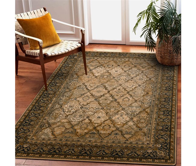Alfombra de lana SUPERIOR Grenada Marco diamantes oriental 170x235 Verde