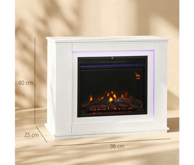 Chimenea Eléctrica MDF, Vidrio HOMCOM, hogar - climatización Blanco