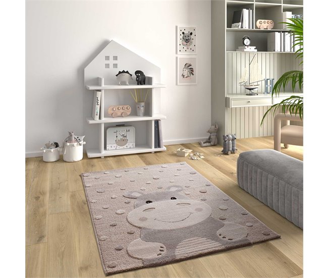Alfombra infantil hipopótamo CLOWN - ATTICGO 120x170 Gris Claro