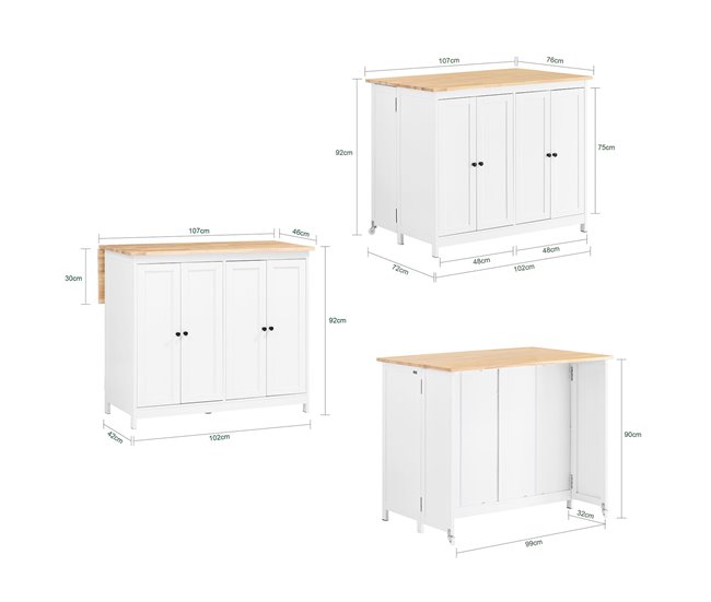 Aparador de Almacenamiento con Encimera Isla KNL10-WN SoBuy ES Blanco/ Madera