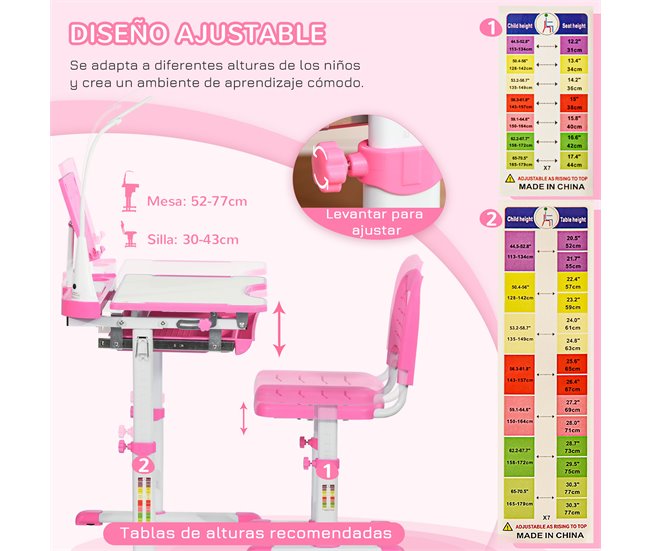 Escritorio Infantil MDF, Acero HOMCOM 70x50 Rosa