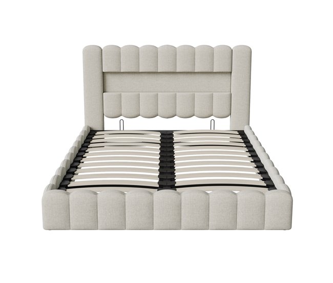 Cama, cama hidráulica, USB, iluminación LED, cama doble 193x220 Beige