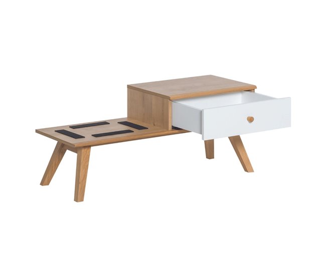 Banco con cajón y cojín 100x40 Natural/ Blanco