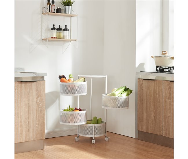 [en.casa] Carrito de cocina Steigen con 4 cestas redondas acero 33 Blanco