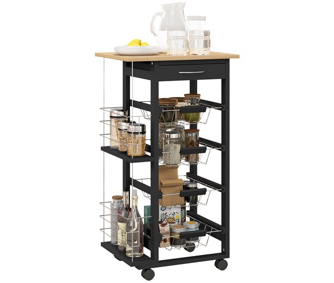 Carrito de Cocina MDF, Metal HOMCOM, hogar - cocina Negro