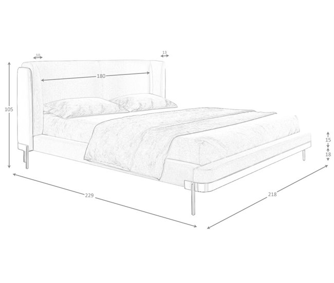 Cama matrimonio tapizada en tela Gris Claro