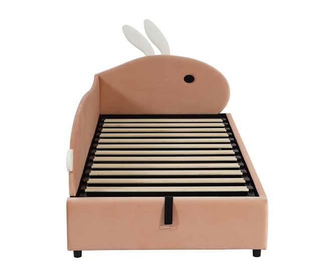 Cama con almacenaje de terciopelo Rosa