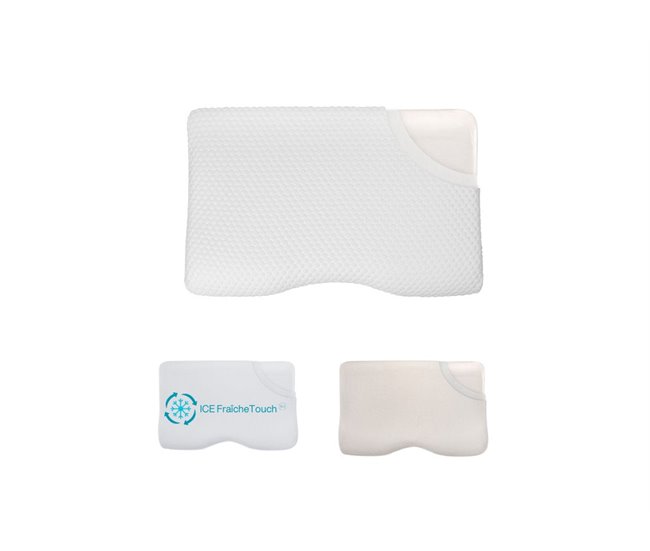 Almohada Ergonómica DE LUXE con Funda Refrescante ICE, 3 Fundas Blanco