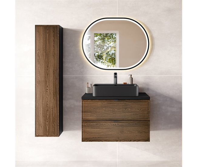 Conjunto de muebles con lavabo individual columna y espejo Elena 80 Madera