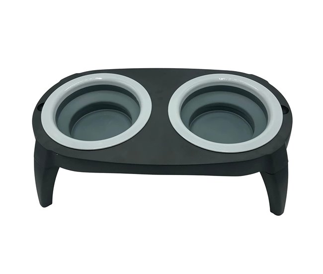 Well home comedero doble plegable para mascotas, silicona, antideslizante Gris