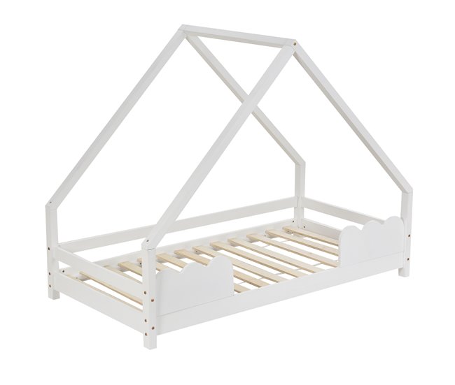 Cama cabaña infantil de madera de pino 206x96 Blanco
