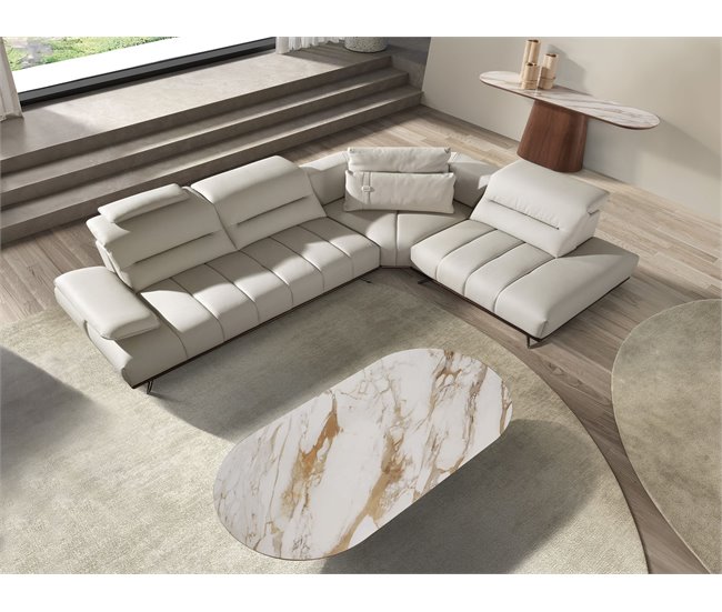 Consola ovalada medio punto mármol porcelánico Nogal