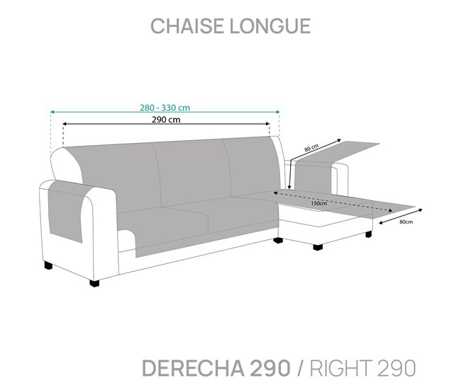 Vipalia Protector Cubre Sofá Chaise Longue Liso Modelo Chenilla Arena