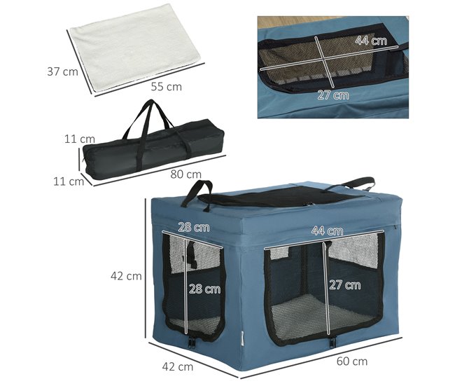 Transportín para Mascotas Acero, Tela Oxford, Malla PawHut Azul
