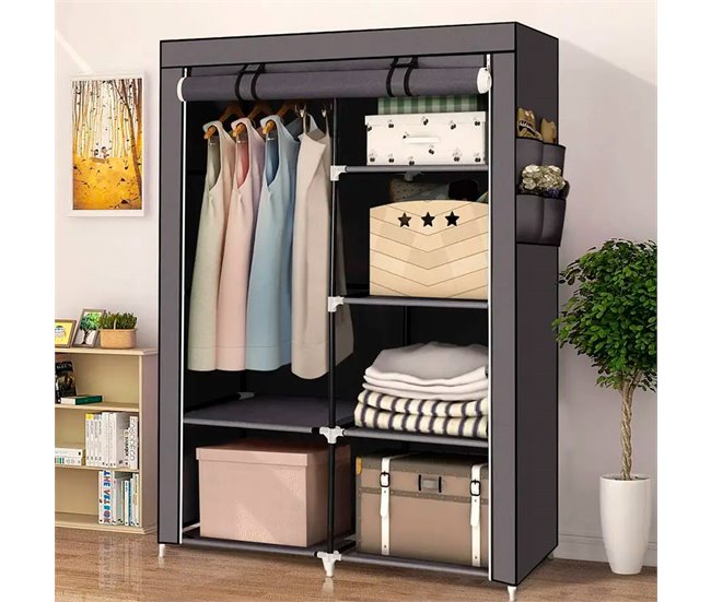 Armario Vestidor Tela Con Puertas Cremallera Nyana Home Gris