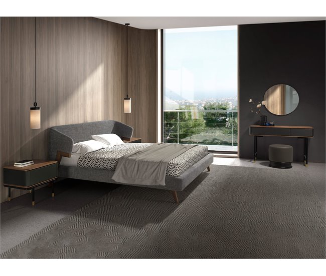 ANGEL CERDA Cama tela color gris 211x220 Nogal