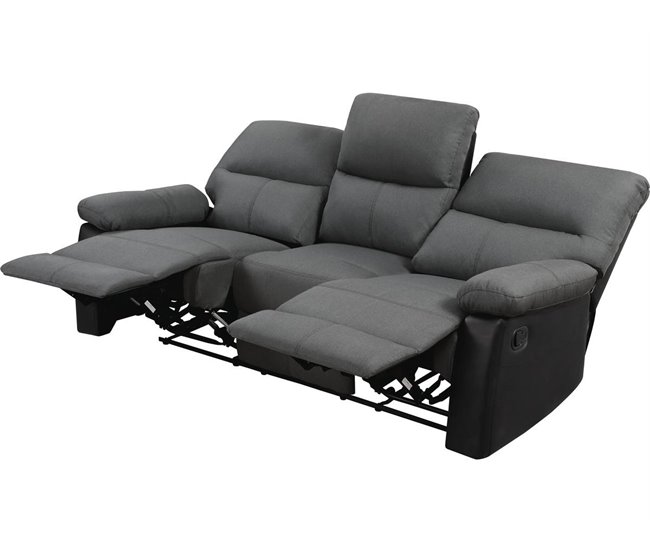 Sofá reclinable 3 plazas Negro/ Gris
