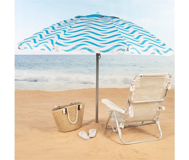 Aktive sombrilla de playa antiviento 8 varillas olas playa 220x220 Blanco/ Azul