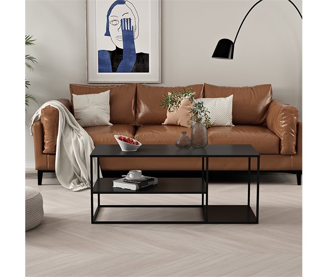 Mesa de centro Solund con 2 estantes acero [en.casa] 50x120 Blanco